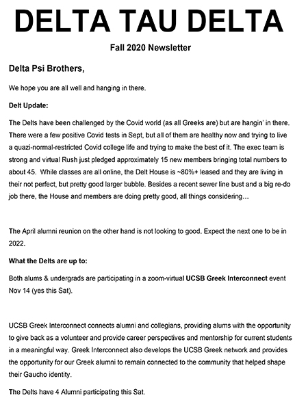 Delta Psi Newsletter - Fall 2020